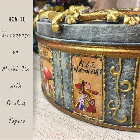 how to decoupage a metal box|how to decoupage on material.